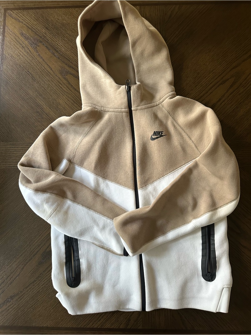 Nike Kids Hooded Zip-Up Jacket in Tan and White